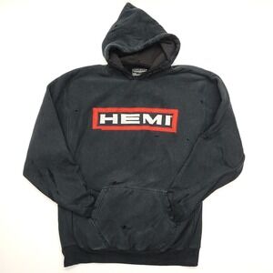 Vtg Hoodie Men L Black HEMI Heavyweight Fleece Thrashed Distressed Skater Grunge